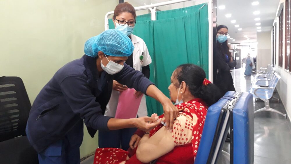 On Sunday, 443 senior citizens were vaccinated against Covid at OM Hospital